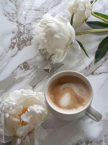 Coffee Cup and Book on Marble Table