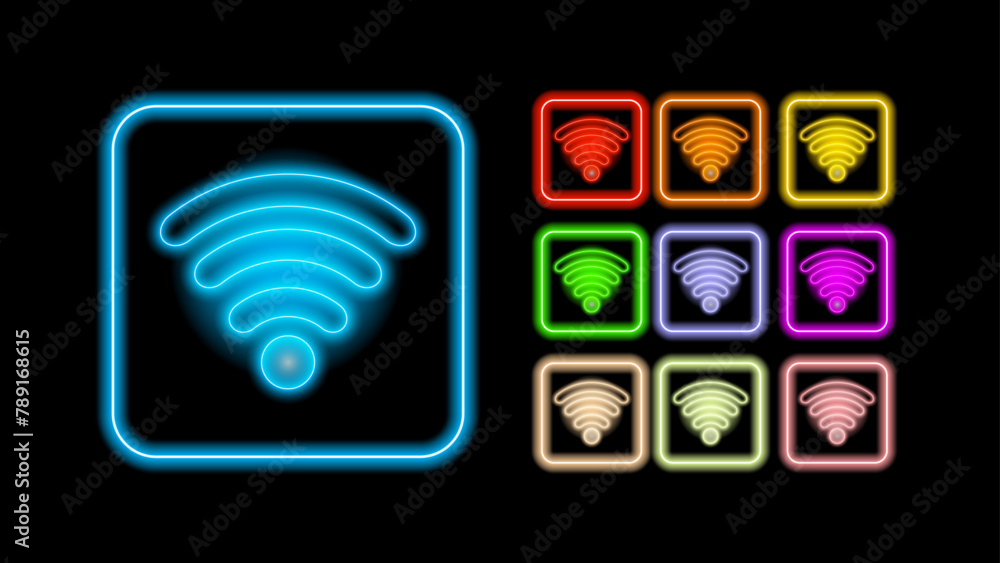 Glowing neon smartphone screen and frame with wifi icon. Neon light outline phone with wi-fi icon. Flash Mobile phone with hotspot sign. Vector. Glowing neon smartphone screen and frame with wifi icon. Neon light outline phone with wi-fi icon. Flash Mobile phone with hotspot sign. Vector.