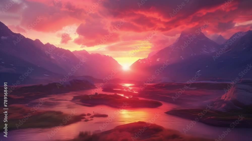 A secluded valley hidden away in a remote mountain range where the sun sets behind towering peaks and the sky becomes a canvas of . . A secluded valley hidden away in a remote mountain range where the sun sets behind towering peaks and the sky becomes a canvas of . .