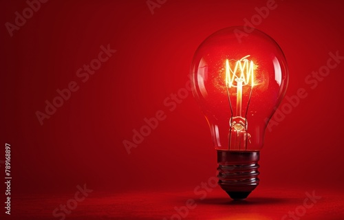 Red Light Bulb Illuminating Against Red Background