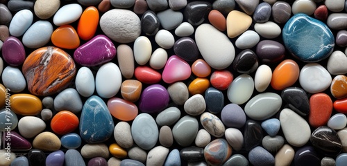 Vibrant array of colorful pebbles and stones perfect for a background.