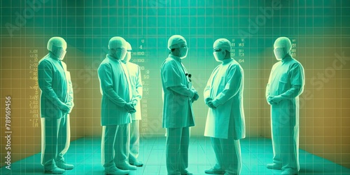 Surgeons standing together in their protective uniforms.