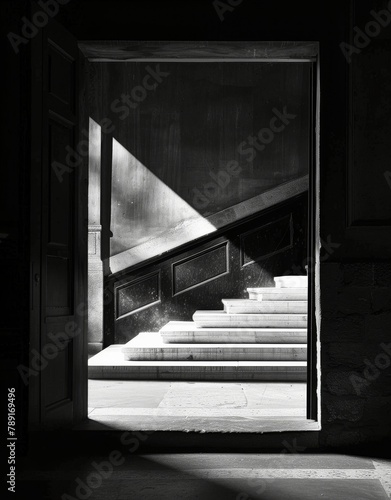 A Black and White Stairway in Urban Setting