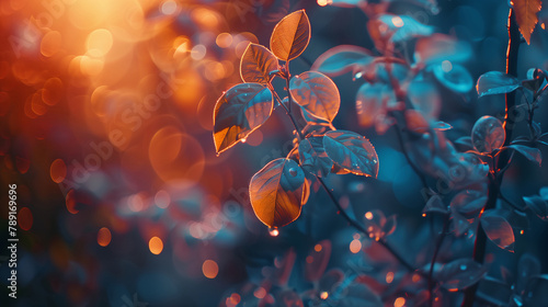 Sunset Glow, Dew on Leaves