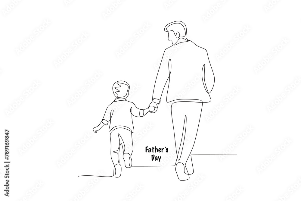 The father and son who walked were very happy. Fathers day concept one-line drawing The father and son who walked were very happy. Fathers day concept one-line drawing