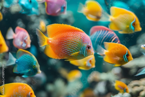 many colored fish in the ocean background macro