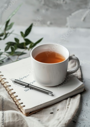 Cup of Tea Next to Book on Saucer
