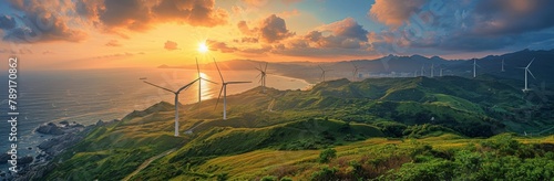Sunset Over Lush Green Hillside