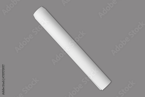 Blank White A3 Rolled paper sheet mockup. Blank White wrapping paper roll mock up isolated on background. 3d rendering. photo