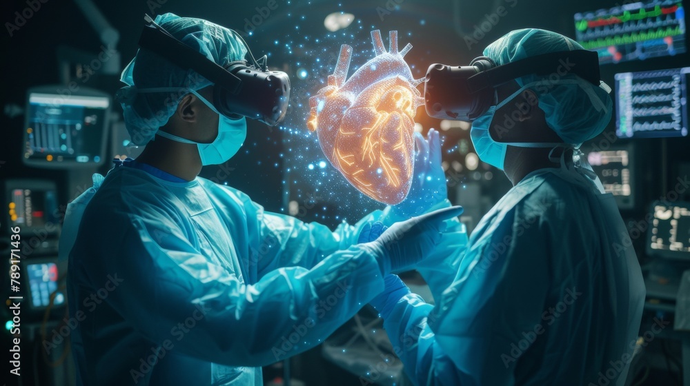 Fototapeta premium Medical doctors doing virtual training with the help of VR technology.
