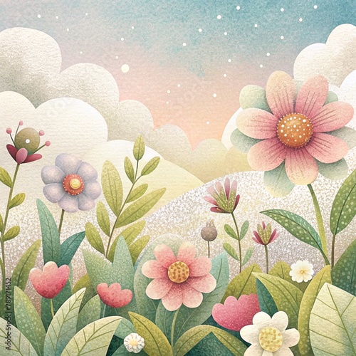 flowers background Cartoon, Children's Illustration © Sunisadonphimai