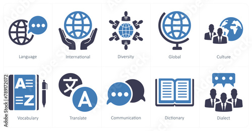 A set of 10 language icons as language, international, diversity photo