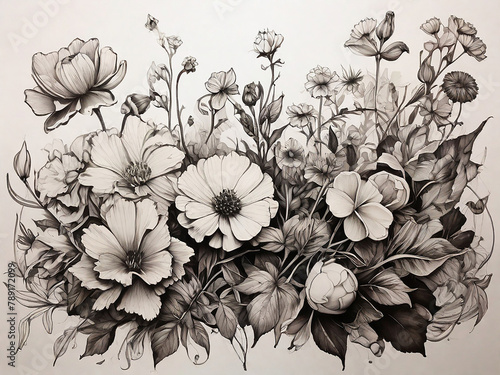 various flowers inked in BW © SR STOCK 01