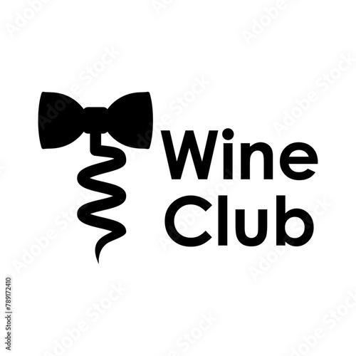 Logo club de vino. Silueta de corbata de lazo con forma de sacacorchos con texto Wine Club