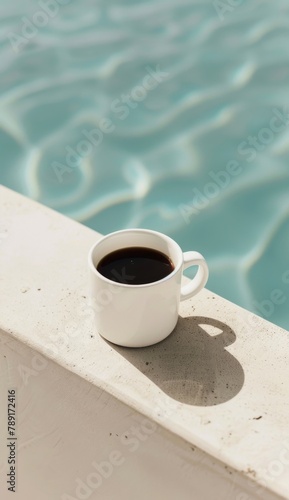 A Cup of Coffee by a Swimming Pool