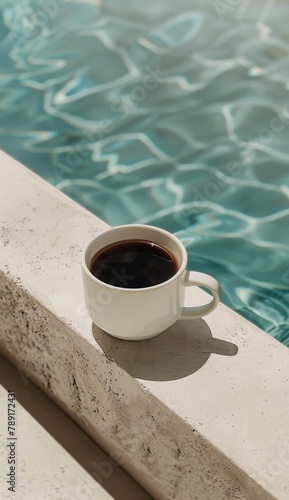 A Cup of Coffee by a Swimming Pool