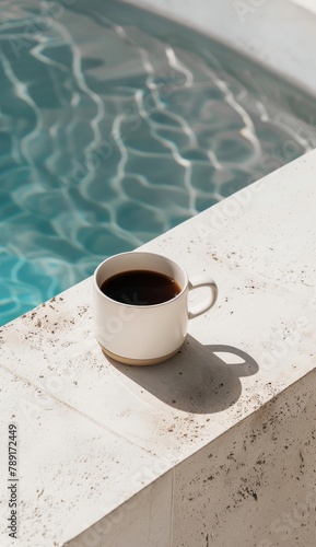 A Cup of Coffee by a Swimming Pool