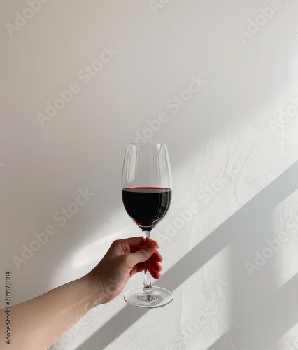 Hand Holding Glass of Red Wine