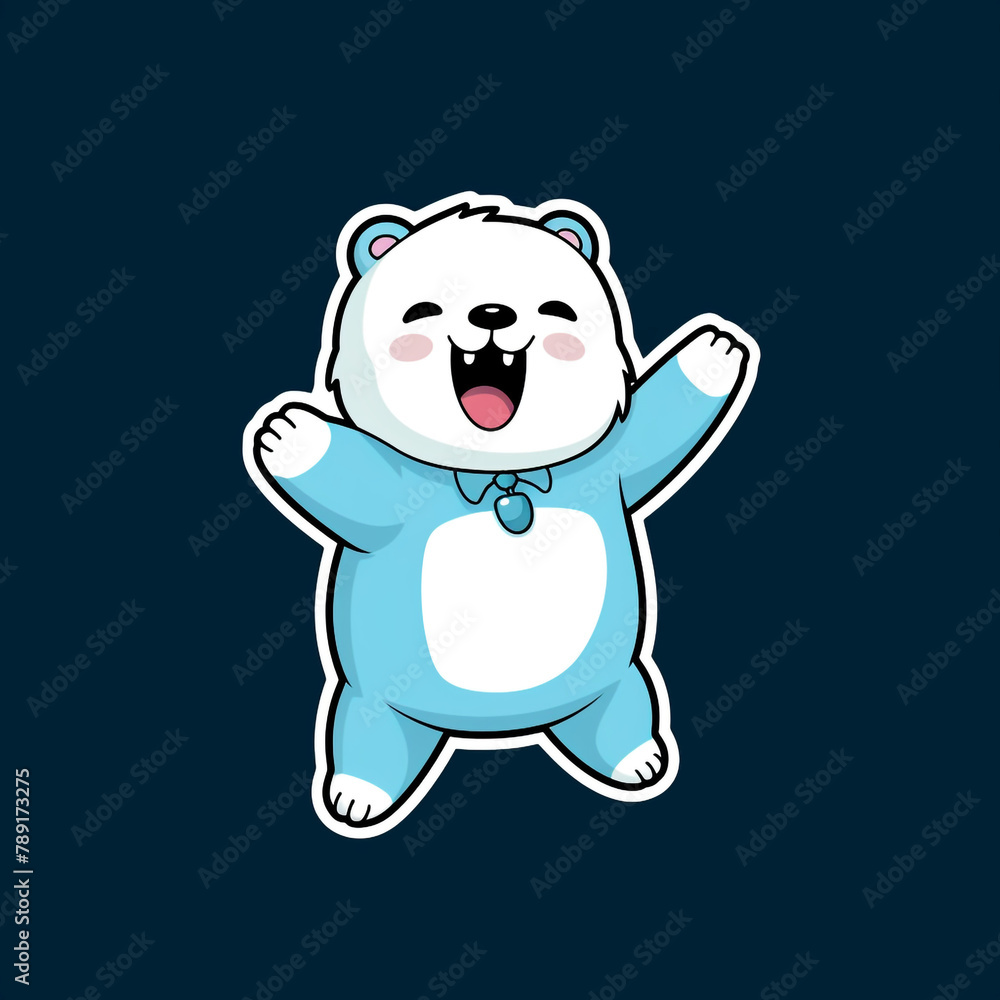 kawaii bear character animated sticker, in the style ofdark cyan and azure сreated with Generative Ai