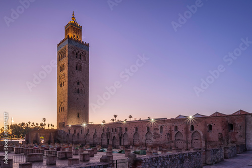 12th century Koutoubia Mosque and Minaret, at sunrise. Marrakesh, Marrakesh-Safi, Morocco © parkerspics