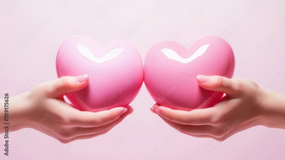 Two people holding pink hearts Two people holding pink hearts