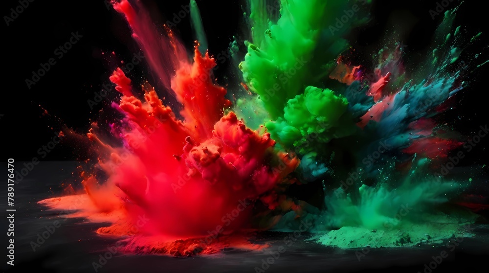 colorful powder explosion isolated at dark background colorful powder explosion isolated at dark background
