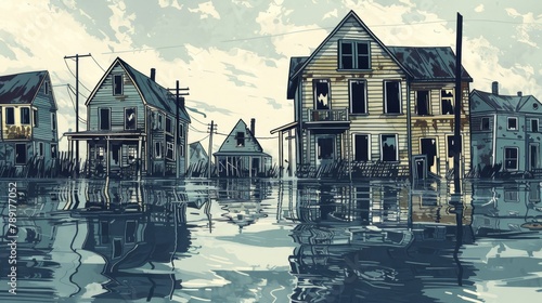 Flooded suburban area with ...