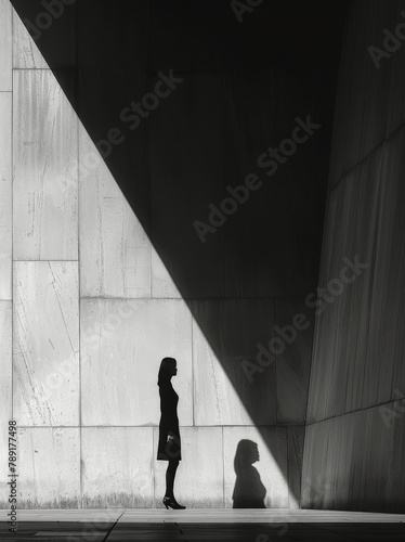 Woman Walking Down Sidewalk Next to Tall Building