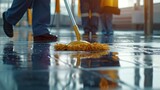 Close-up of someone mopping the floor.AI generated image