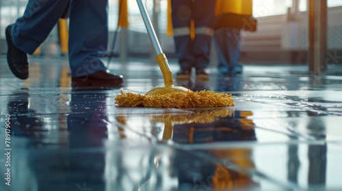 Close-up of someone mopping the floor.AI generated image photo