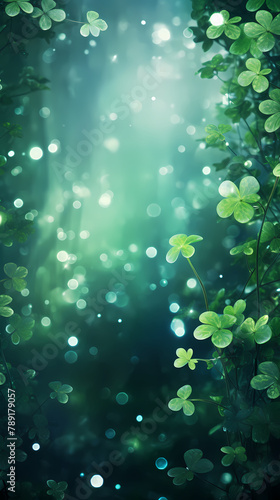 St. Patrick's Day background with glittering four leaf clover banner