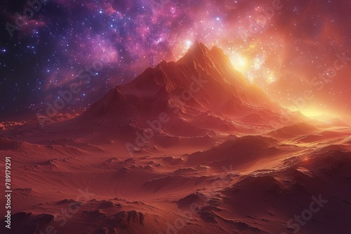 Mountain Rising Amidst Star-Filled Space