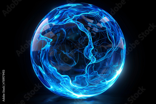 3D rendering of a blue electric sphere plasma ball