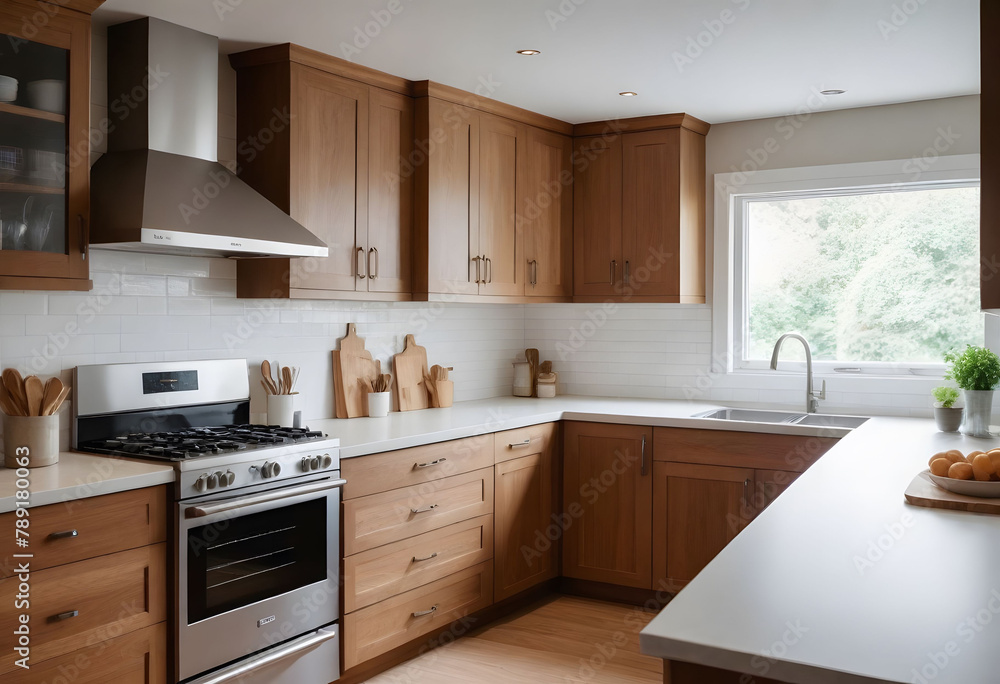 Fototapeta premium Elegant kitchen design with modern, elegant furniture 