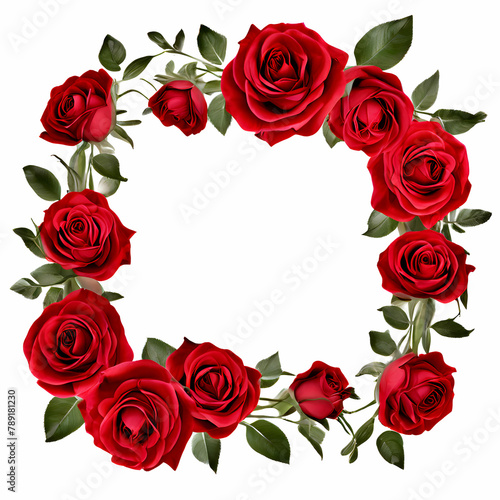 Bunch of red roses frame border for text and design with copy space  isolated on a transparent background. PNG cutout or clipping path.