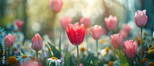 Tulips and daisies in a fresh morning dew © Mik Saar