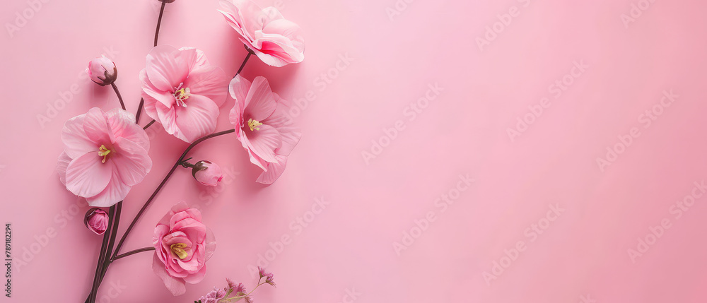 Pastel orchids with shadows on pink