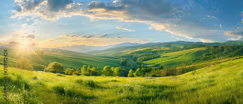 Panoramic View of Rolling Hills at Sunrise