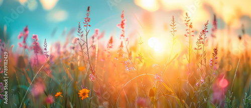 Colorful Wildflowers Enhancing a Sunset Scene