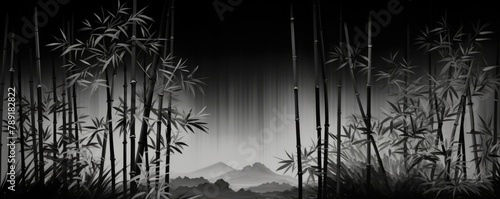 Bamboo forest creating a dark and tranquil setting.