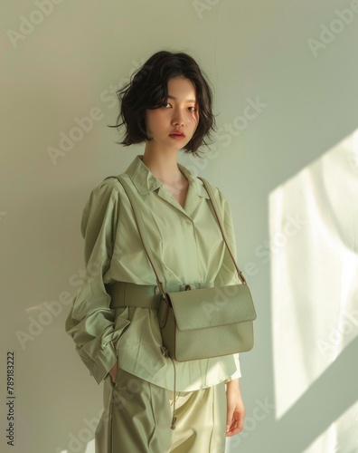 Woman in Green Dress With Fanny Bag