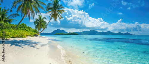 Fototapeta Naklejka Na Ścianę i Meble -  Tropical paradise beach with palm trees