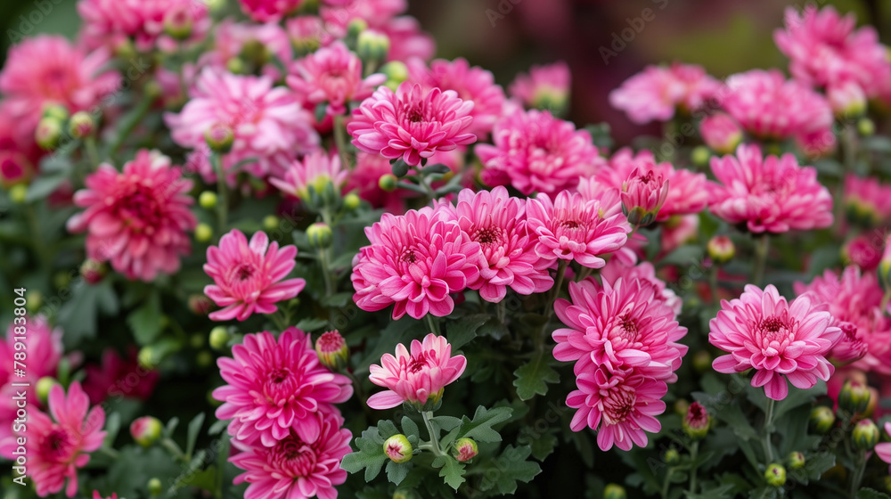 Pink chrysanthemum flowers blooming in the garden.