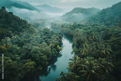Fototapeta Naklejka Na Ścianę i Meble -  Aerial view of a river in a tropical jungle