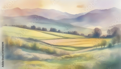 Vintage pastel countryside landscape. © Pram