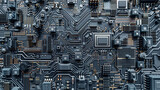 Close-up of intricate black circuit board patterns