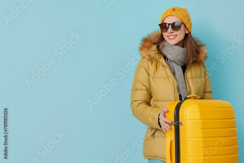 Woman Holding Yellow Suitcase