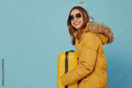 Woman Holding Yellow Suitcase