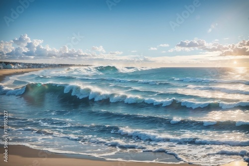 Paysage de plage avec grand ciel bleu et saisons photo