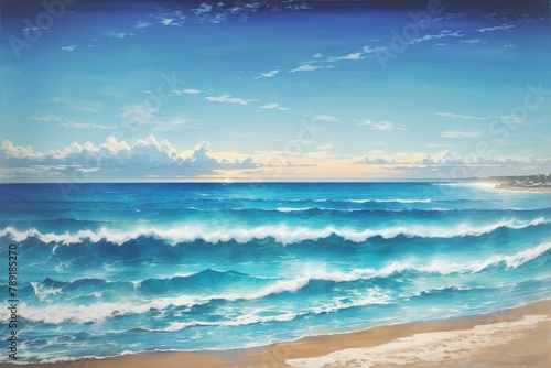 Paysage de plage avec grand ciel bleu et saisons photo